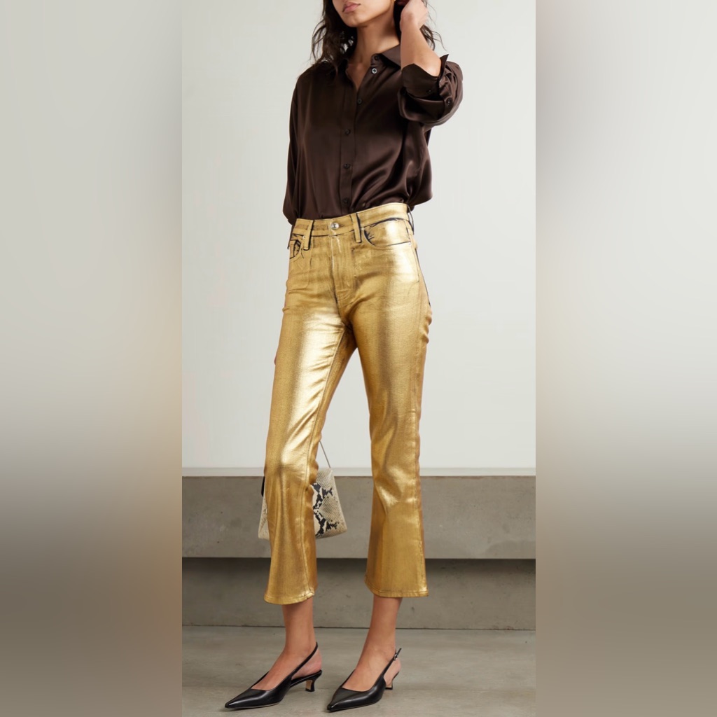 Frame Le Crop Mini Cropped Metallic Coated High-Rise Bootcut Jeans Nwt